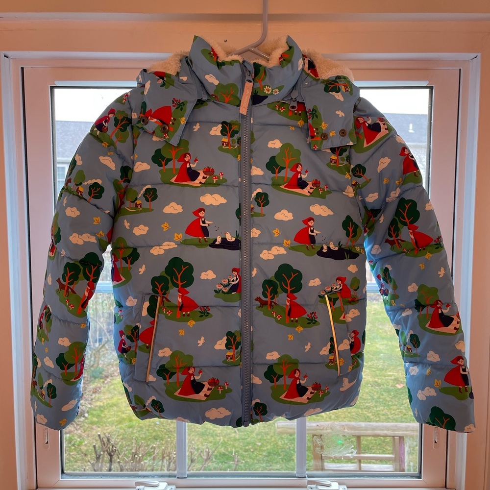 Boden Girls Cosy Padded Jacket - Surfboard Blue Red Riding Hood
